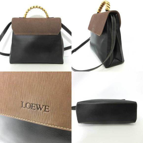 LOEWE Bag Velazquez Handbag Black x Brown Shoulder 2way Women's Leather - Picture 2 of 6